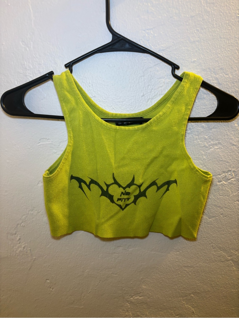 Neon Yellow Graphic Cropped Tank Top